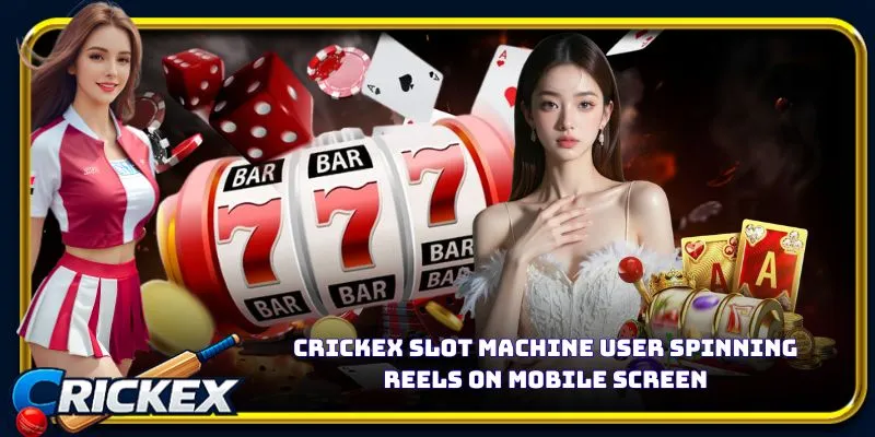Alt: crickex slot machine user spinning reels on mobile screen